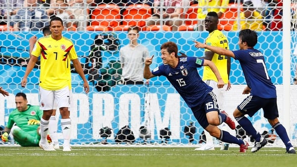 Yuya Osako celebra el segundo gol de Japón frente a Colombia (Reuters)