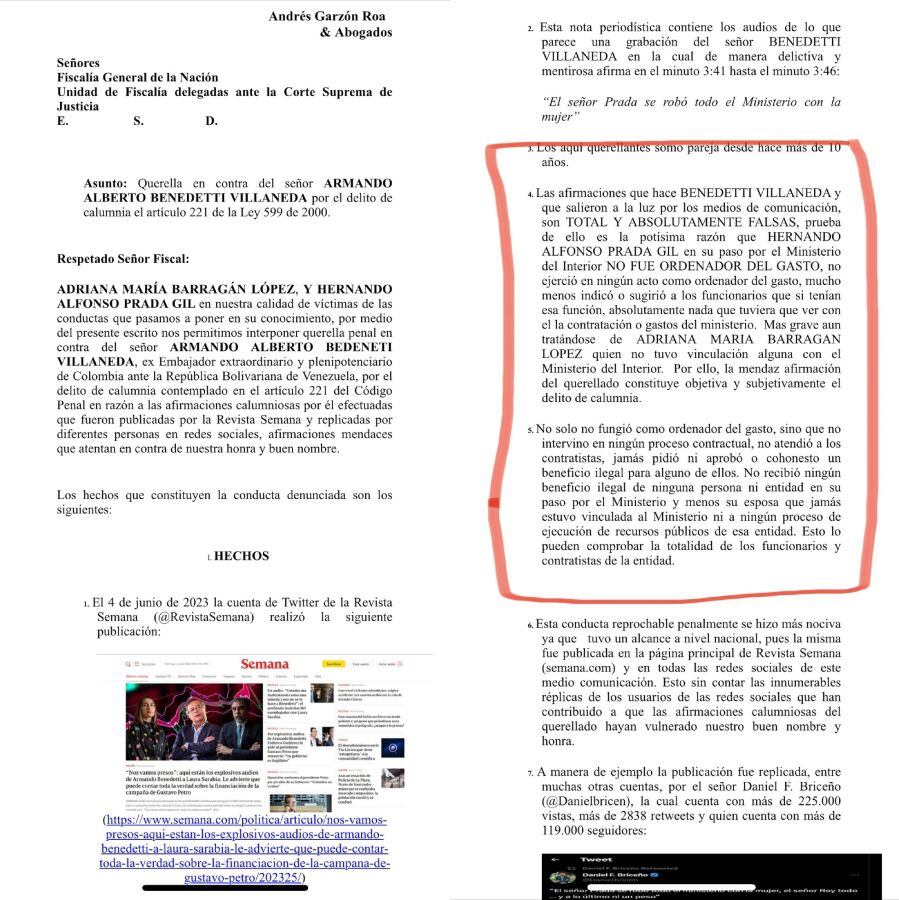 Denuncia de Alfonso Prada contra Armando Benedetti