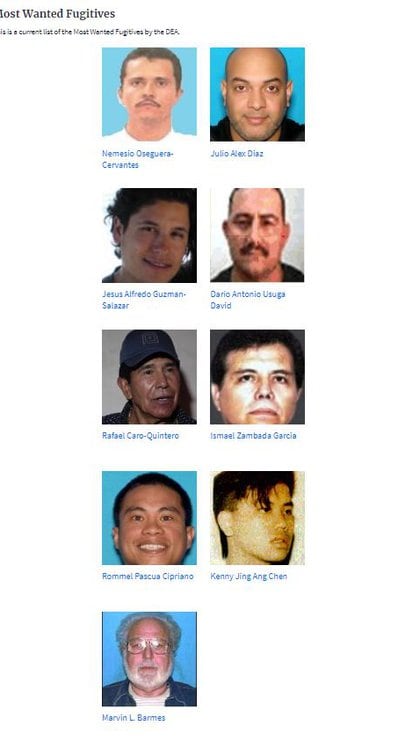 La lista de los fugitivos más buscados de la DEA (Foto: DEA)