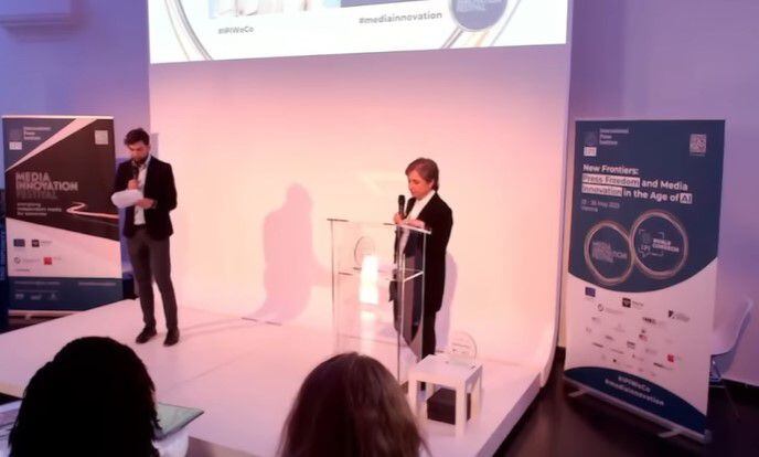 La periodista Carmen Aristegui recibió el premio Héroe Mundial de la Libertad de Prensa 2023. Foto: Captura de Pantalla