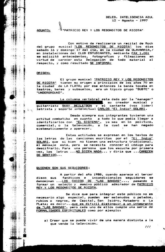 El informe presentado por inteligencia al momento de suspender los recitales de Los Redondos