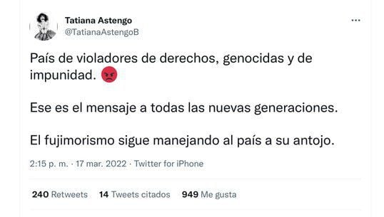 Tatiana Astengo contro il rilascio di Fujimori.