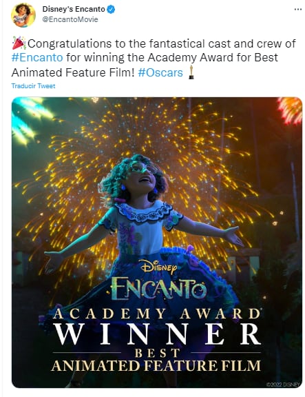 Message d'Encanto via Twitter après l'Oscar du meilleur film d'animation
PHOTO : Via Twitter (@EncantoMovie)
