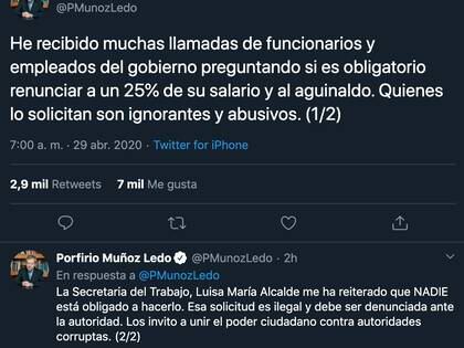Tuit del ex presidente de la Cámara de Diputados de México, Porfirio Munoz Ledo Foto: Twitter @PMunozLedo