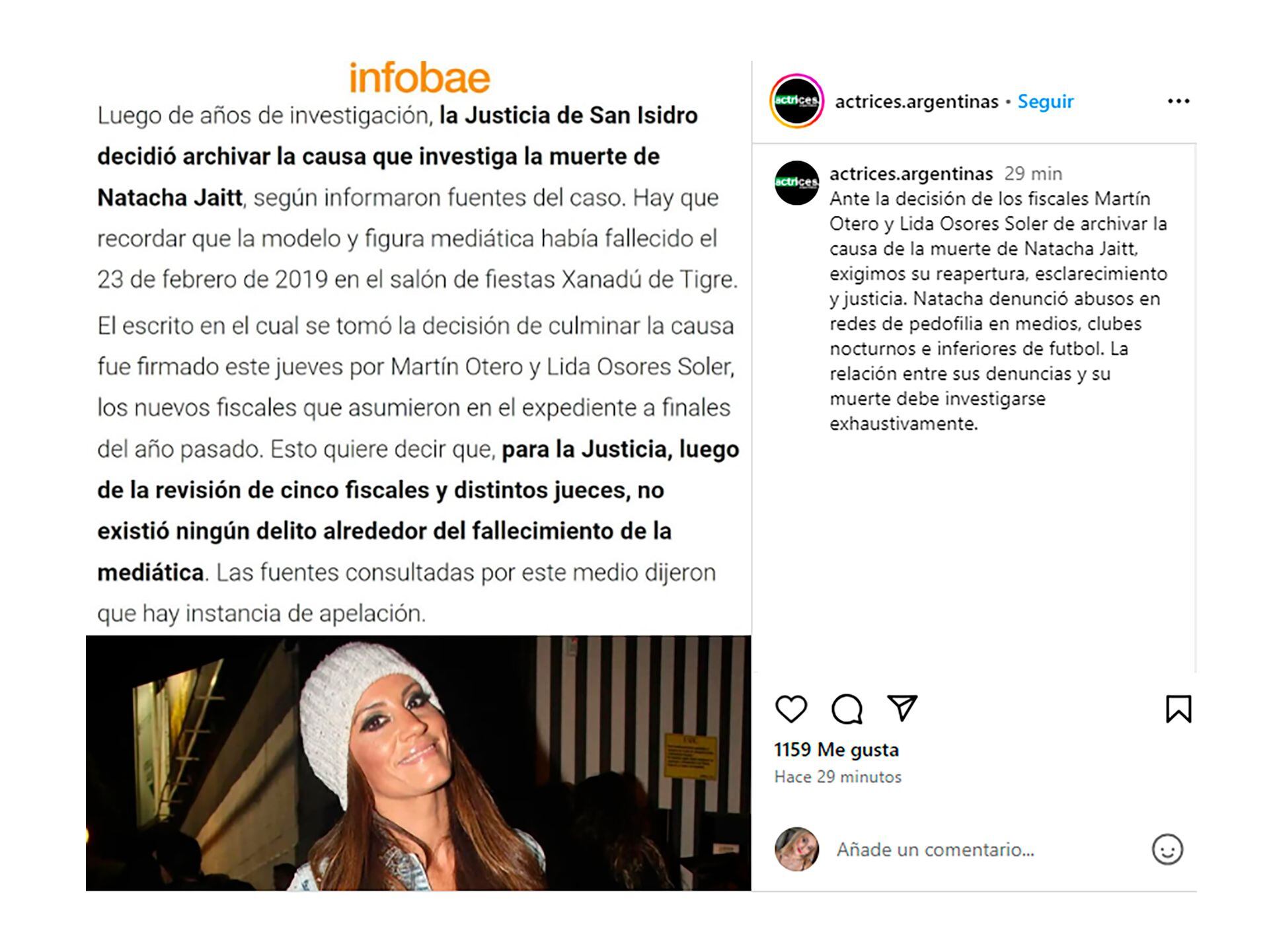 Actrices argentinas se manifestó sobre Natacha Jaitt