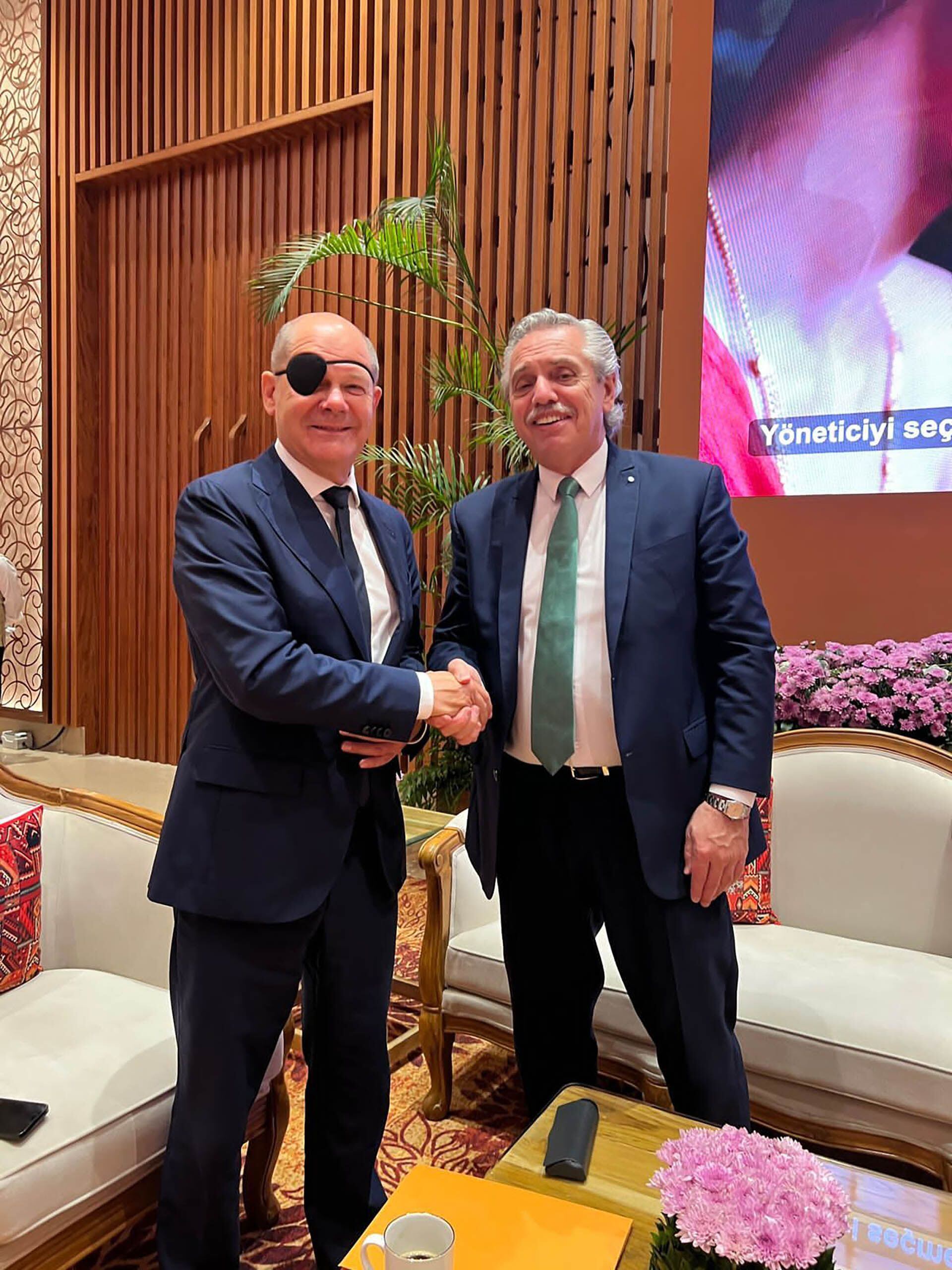 Alberto Fernández y Olaf Scholz durante la reunión que mantuvieron en el G20 de la India