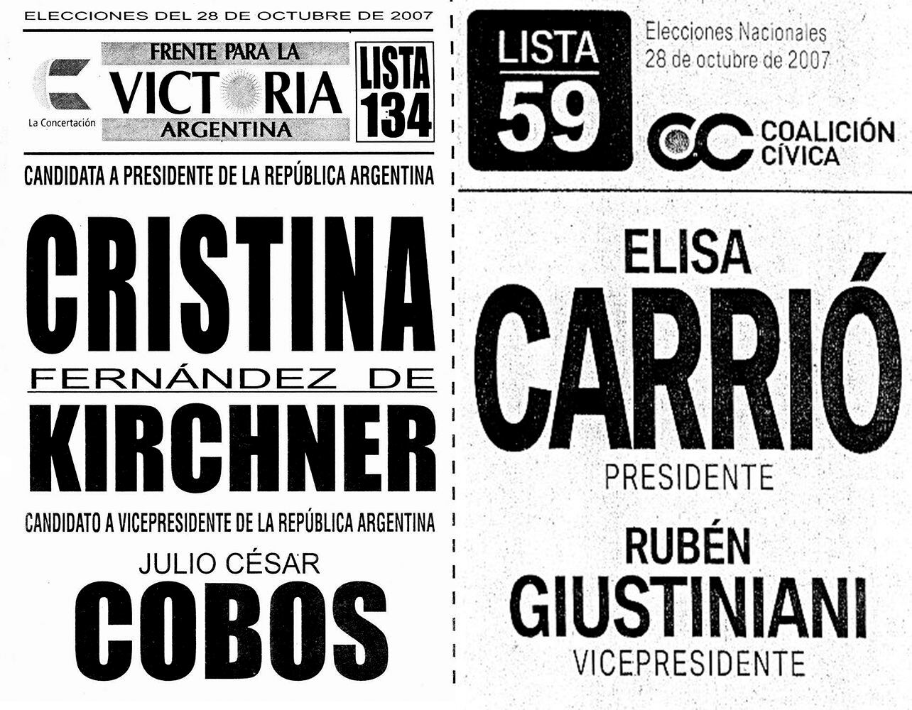 Las boletas de la elección del 2007