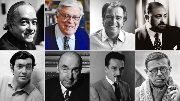 Arriba: Vinicius de Moraes, Hermenegildo Sábat, Darcy Ribeiro y Homero Manzi. Abajo: Cortázar, Neruda, García Márquez y Sartre. Algunas de las prestigiosas firmas de la primera “Crisis”