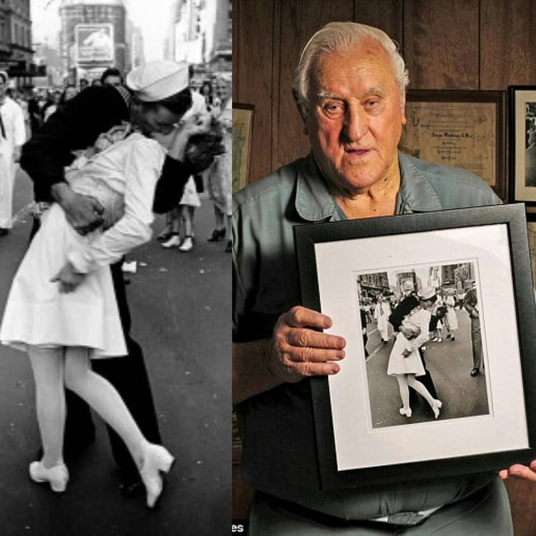 Alfred Eisenstadt sosteniendo su famosa foto. (Foto: Especial)