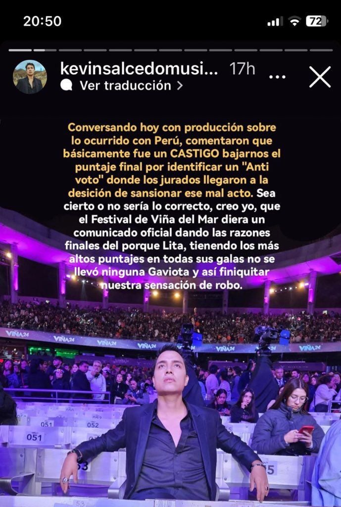 Kelvin Salcedo se pronuncia sobre la derrota de Lita Pezo. Instagram/@kevinsalcedomusica