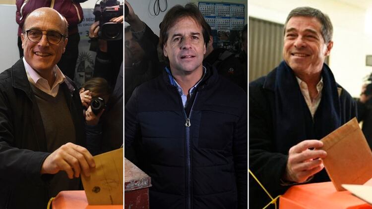 El ex intendente de Montevideo, Daniel Martínez (izquierda), el senador Luis Lacalle Pou (centro) y el economista liberal Ernesto Talvi (derecha): los tres candidatos a la presidencia de Uruguay