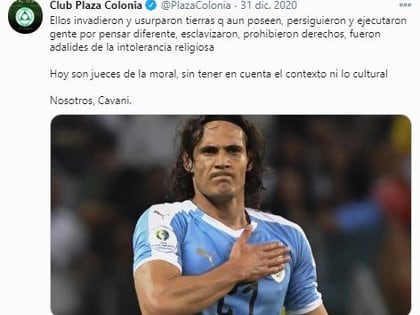 El comunicado del Club Plaza Colonia de Uruguay para defender a Edinson Cavani