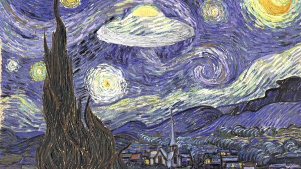 Una representación del famoso cuadro de Van Gogh, con un OVNI