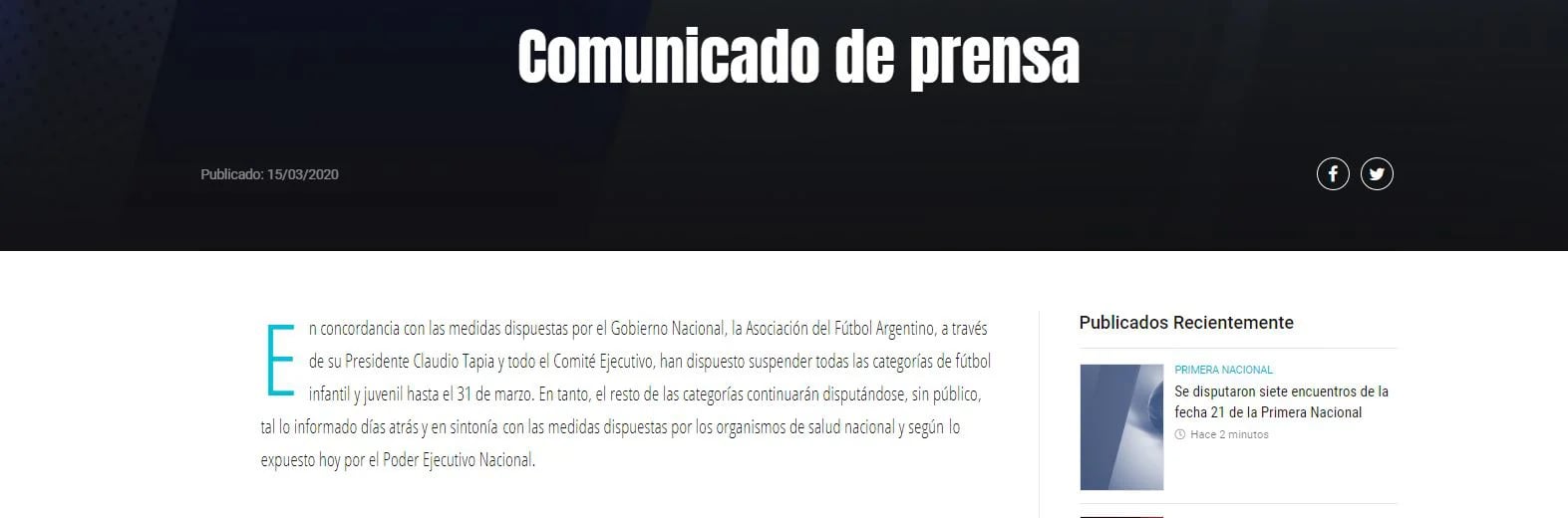 El comunicado de la AFA tras el anuncio de Alberto Fernández