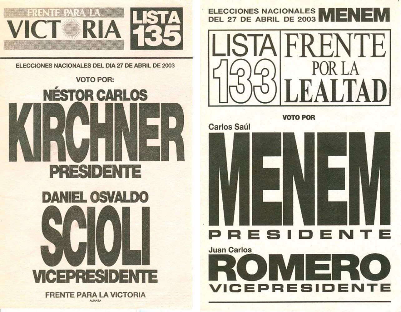 Las boletas de las elecciones post crisis del 2001