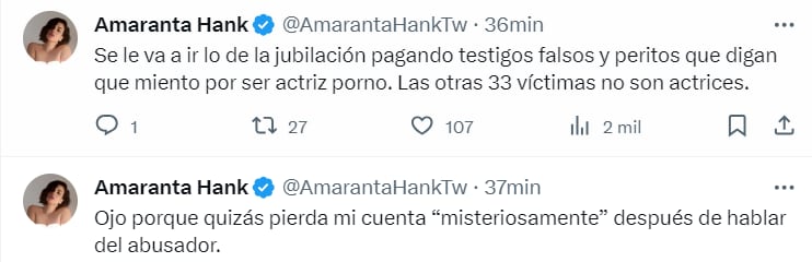 Amaranta Hank dio nuevas declaraciones en proceso por acoso sexual contra Alberto Salcedo Ramos - crédito @AmarantaHankTw/X