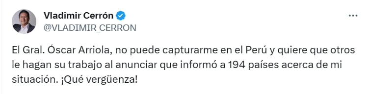 Vladimir Cerrón se burla de inminente alerta roja de Interpol. Foto: captura