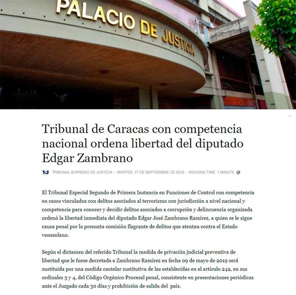 Comunicado del Tribunal Supremo de Justicia de Venezuela