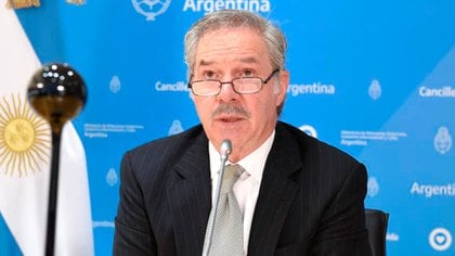 El canciller Felipe Solá habla durante una videoconferencia
