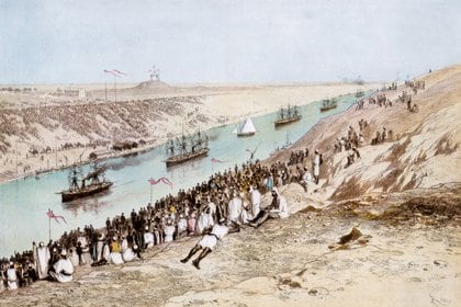 Grabado de la inauguración del Canal de Suez