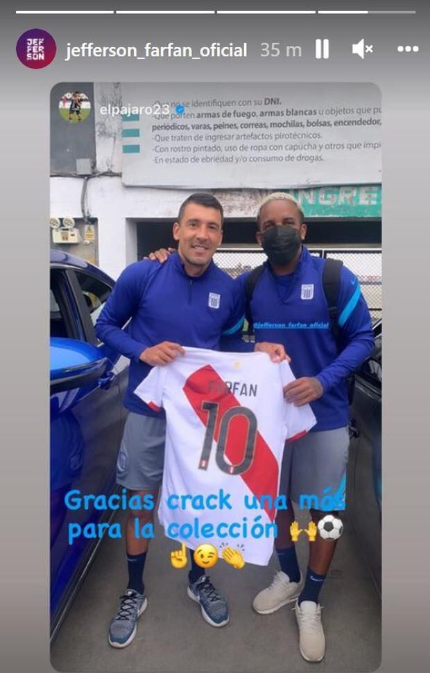 Agradecimiento en Instagram de Edgar Benítez a Jefferson Farfán por camiseta de Perú.