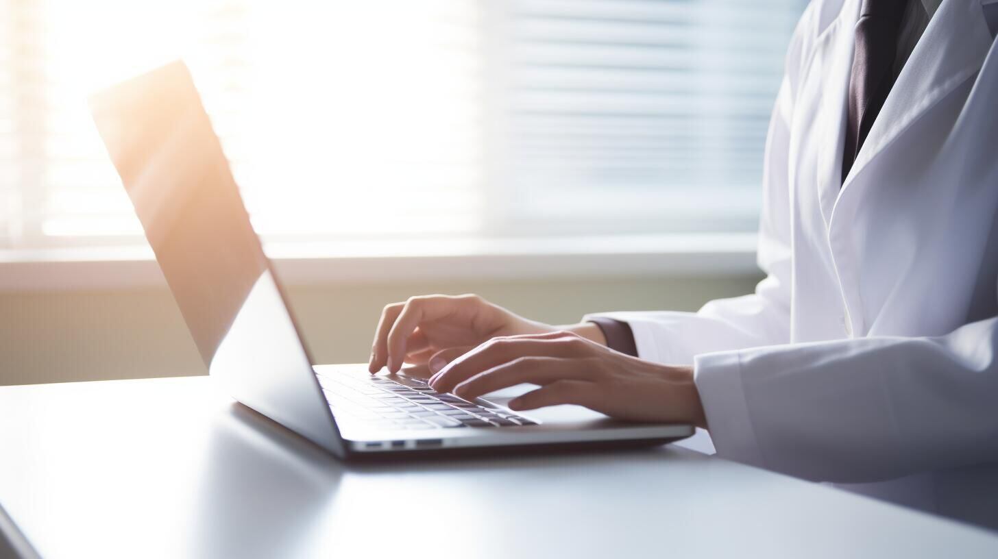 Imagen de una profesional de la salud utilizando una laptop para diagnóstico médico. La tecnología en la medicina ofrece herramientas avanzadas para mejorar la precisión y eficiencia en el cuidado de los pacientes. (Imagen Ilustrativa Infobae)