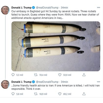Trump mostró los cohetes utilizados en el ataque contra la embajada de EEUU en Bagdad