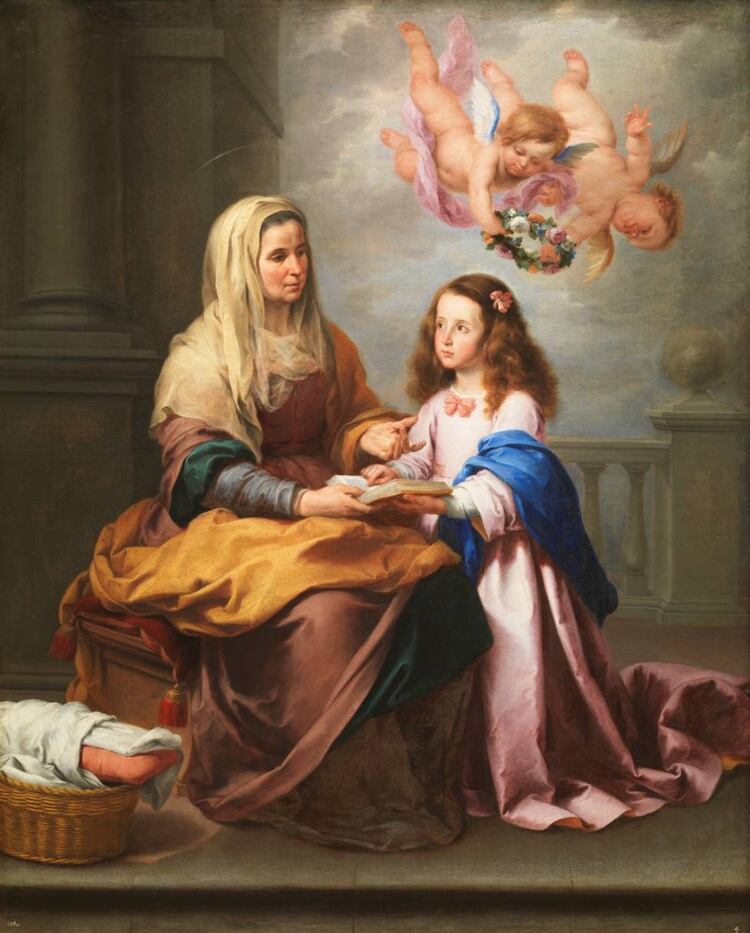 Santa Ana y la Virgen de Bartolomé Esteban Murillo. La pintura fue realizado en 1655, en óleo sobre lienzo, y muestra a la Virgen y a su madre en el momento que esta le está enseñando a leer