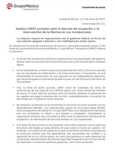 Grupo México dijo que continúa analizando los alcances y efectos del decreto para determinar las acciones que emprenderá