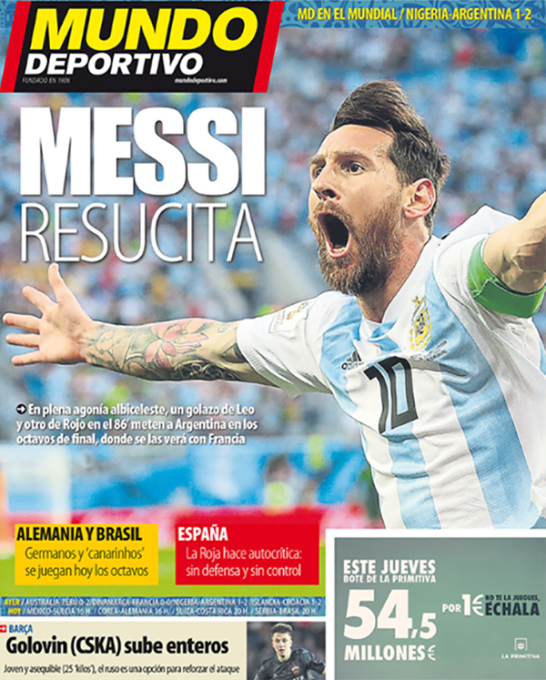 La tapa de Mundo Deportivo de España: “Messi resucita”