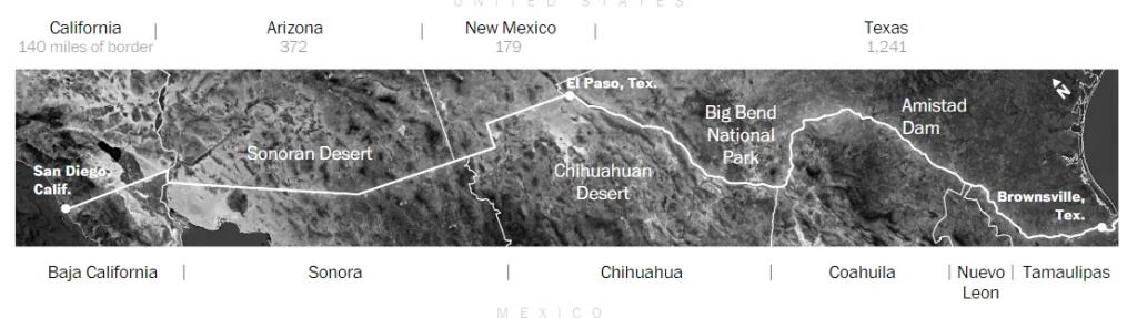 Los estados de México y los EEUU que forman parte de la frontera (The Washington Post)