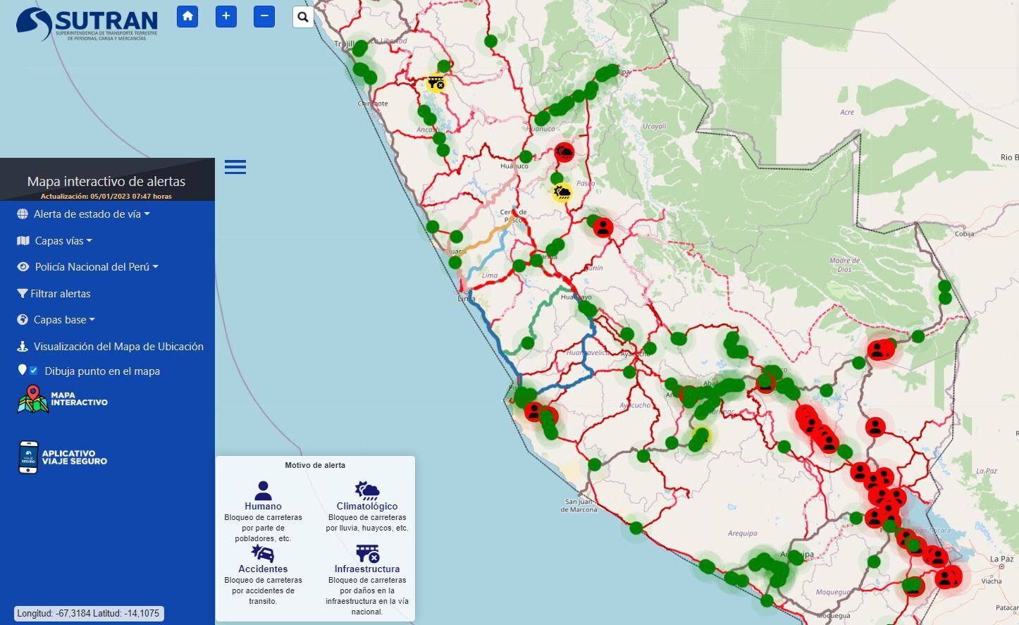 Mapa de vías y carreteras bloqueadas por el paro nacional