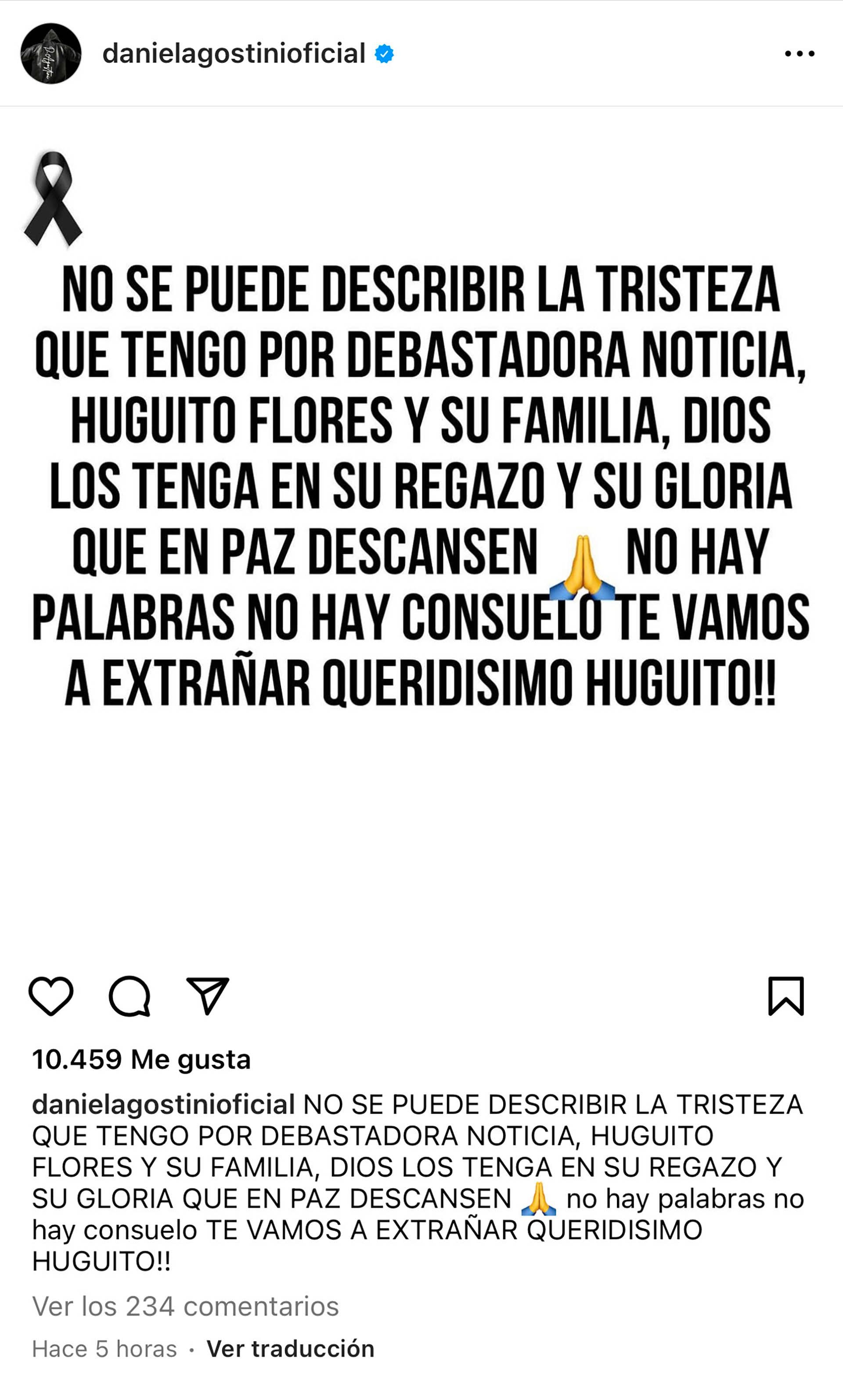 El dolor de Daniel Agostini para despedir a Huguito Flores (Instagram)