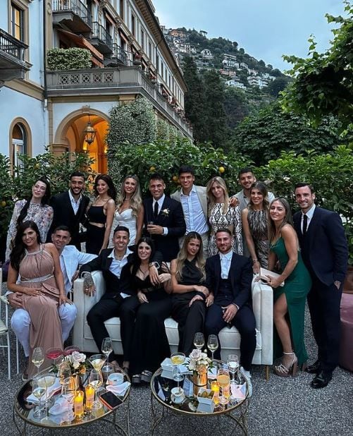 Los integrantes de la Scaloneta, presentes en el casamiento de Lautaro Martínez y Agustina Gandolfo, en Italia (Instagram Tagliafico)