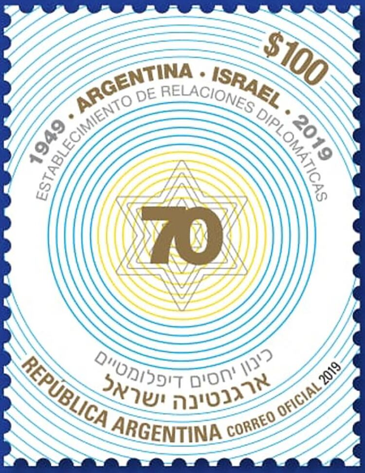 La emisión postal conmemorativa del 70 aniversario del establecimiento de las relaciones diplomáticas entre Argentina e Israel