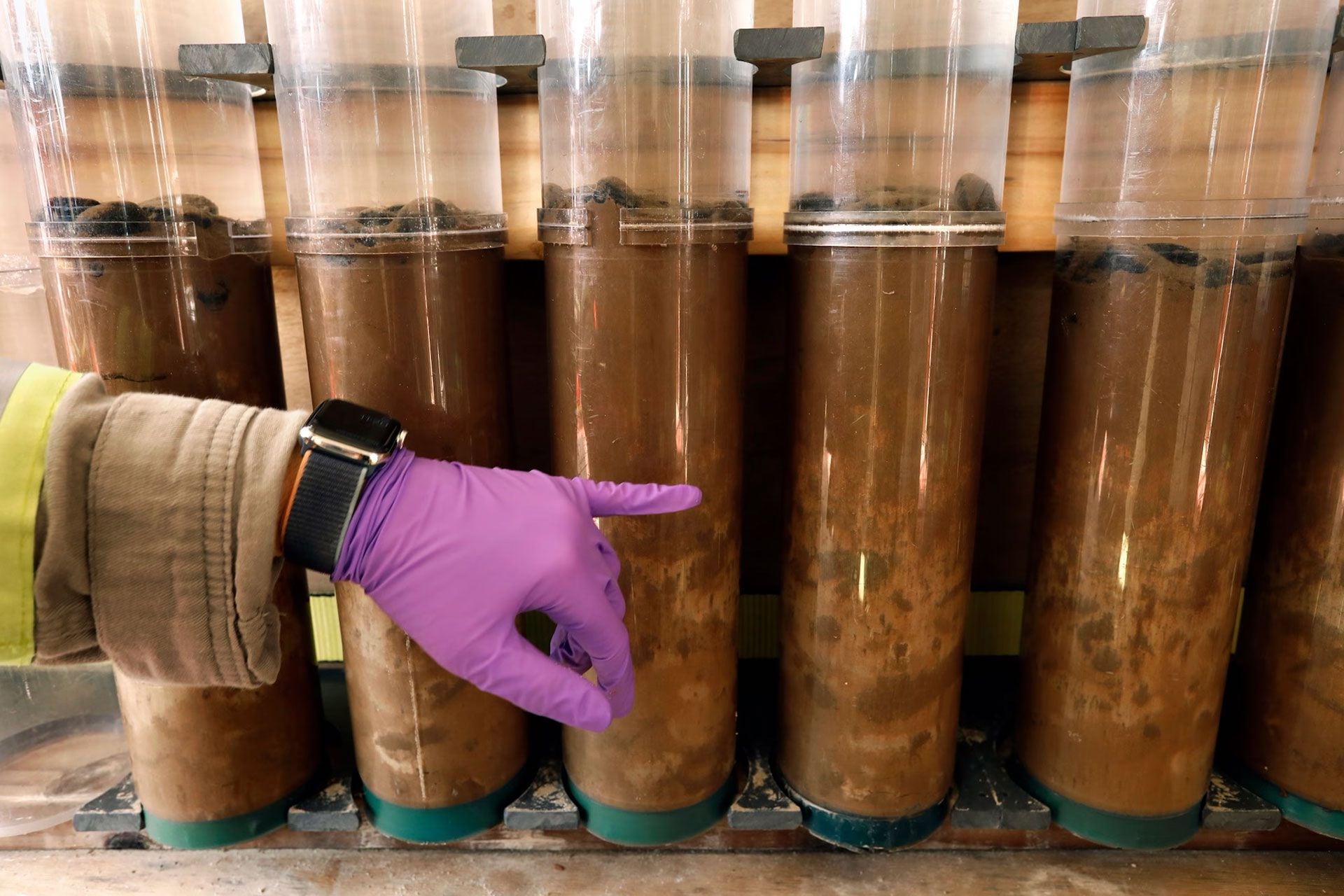 Nódulos que contienen níquel, cobalto y manganeso descansan sobre muestras tomadas del fondo oceánico (Carolyn Cole/Los Angeles Times/Getty Images)