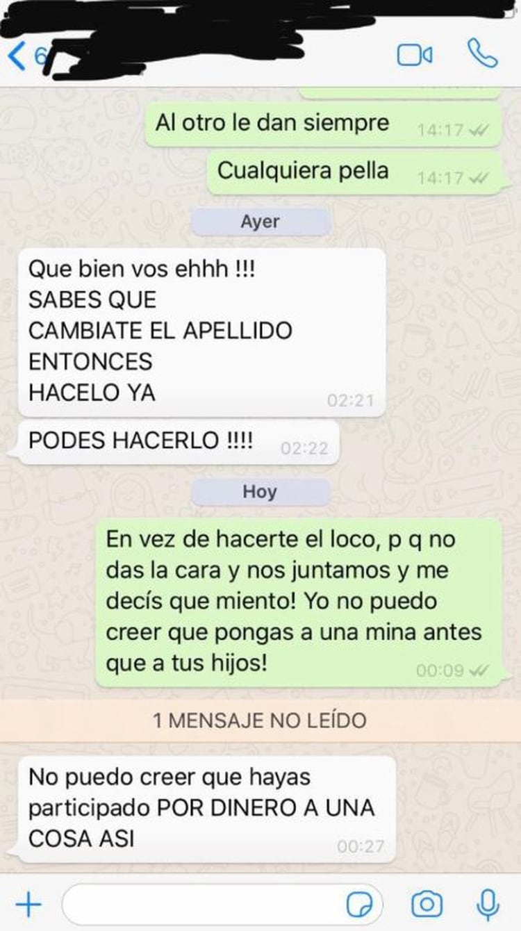 El chat que compartió Alex Caniggia con su padre, Claudio Paul (Twitter)