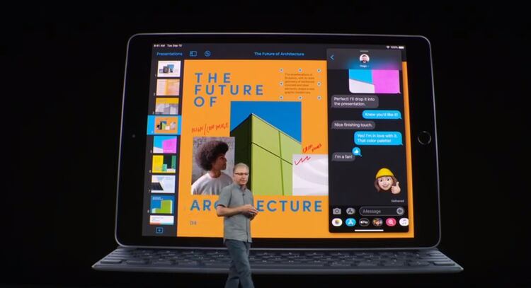 El iPad integra una pantalla Retina de 10,2 pulgadas, chip A10 Fusion, conector inteligente para utilizar con teclado, cámara de 8 MP y hecha con aluminio 100% reciclado