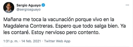 El periodista Sergio Aguayo informó que este lunes se vacunará contra el COVID-19 (Foto: Twitter)