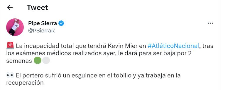 Lesión de Kevin Mier