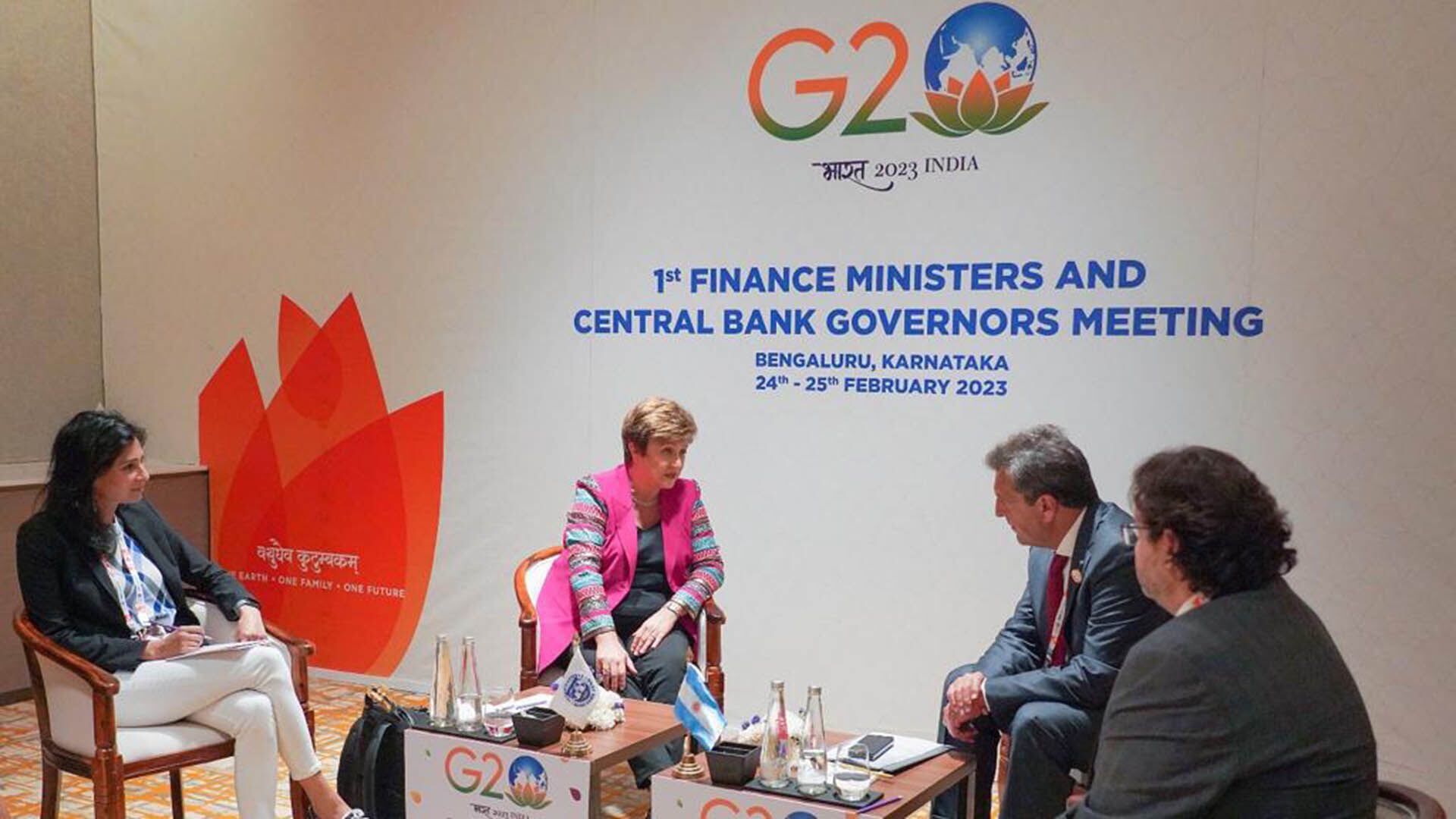 Sergio Massa y Marco Lavagna se reunieron con Kristalina Georgieva y Gita Gopinath -vice directora del FMI- durante la cumbre del G20 en Bengaluru