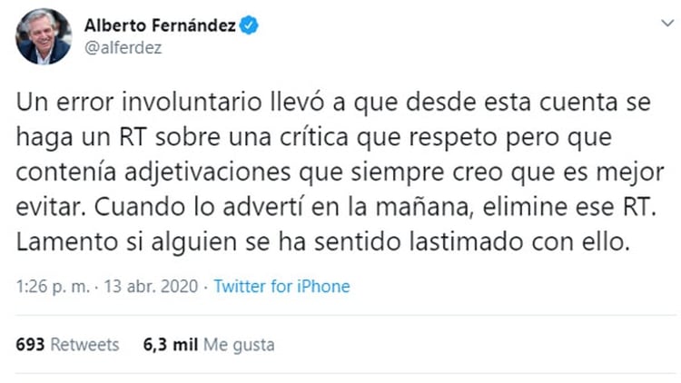 El pedido de disculpas de Alberto Fernández en las redes sociales 