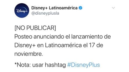 Disney anunció así la jornada inaugural (Foto: Twitter @ disneyplusla)