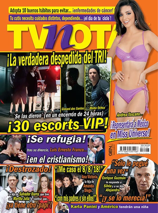 La tapa de TV Notas, la revista que denuncia la fiesta de los jugadores del Tri
