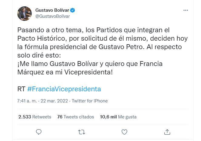 France Marquez vice-president of Petro? This is how Gustavo Bolívar implies