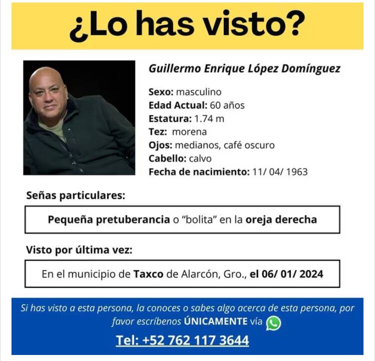 Ficha de desaparición de Guillermo Enrique López Domínguez. (Captura de pantalla)