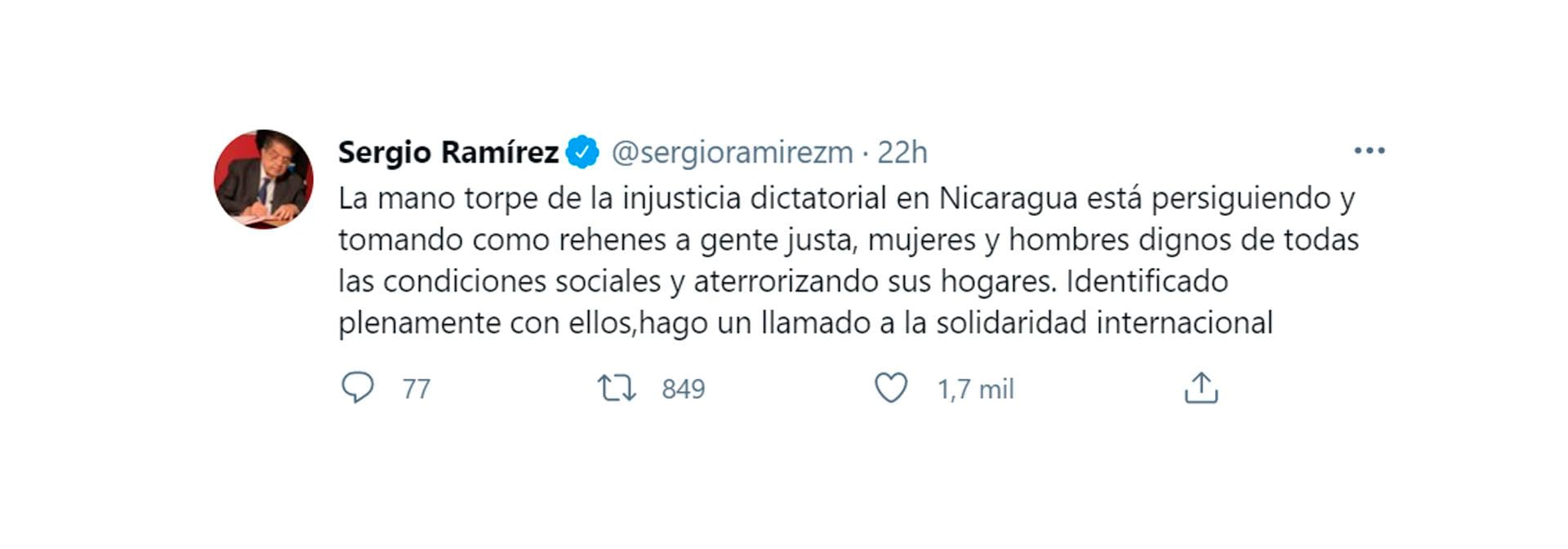 El tuit de Sergio Ramírez