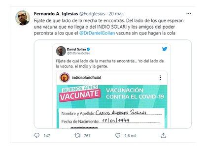 Fernando Iglesias se manifestó en contra de la vacunación del Indio Solari