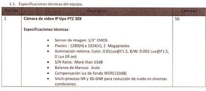 Características técnicas de las cámaras de videovigilancia que vendió Seguritech al gobierno de Baja California. Foto: ZETA Tijuana.