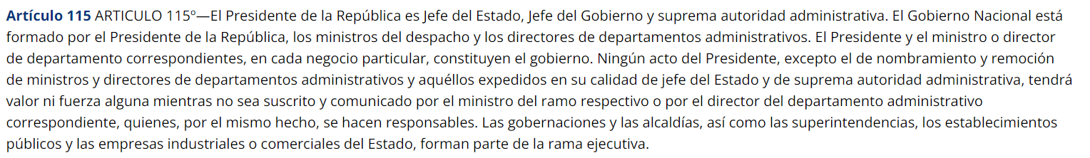 Artículo 115 expuesto por el presidente Petro. @colombia.justia.com